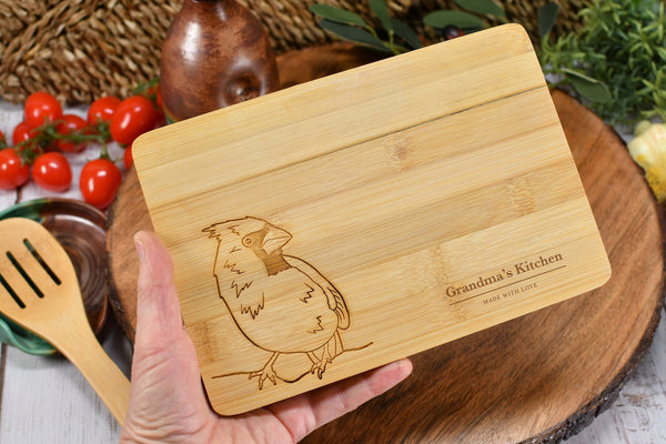 Small Bamboo Cutting Board with Cardinal Bird for Display on Counter - Personalize Gift for Mom, Grandma, Sister, Daughter