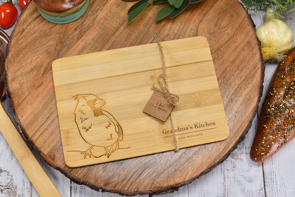 Small Bamboo Cutting Board with Cardinal Bird for Display on Counter - Personalize Gift for Mom, Grandma, Sister, Daughter