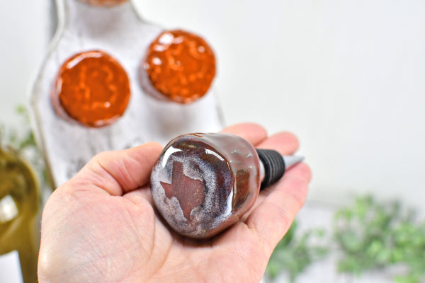 Texas Wine Bottle Stopper, Handmade Ceramic Christmas Barware Gift for Austin Football Champs, Housewarming, Groomsman, Secret Santa Unique