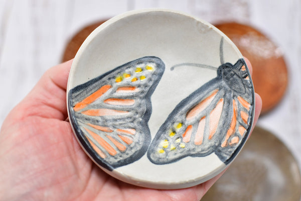 Monarch Butterfly Ceramic Small Coffee Spoon Rest, Handmade Stoneware Pottery Jewelry Trinket Dish, Bright Colors, Nature Gift for Mom