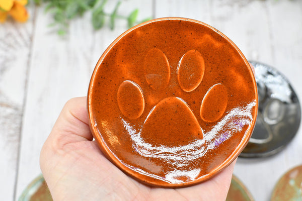 Paw Print Ceramic Small Coffee Spoon Rest, Jewelry Trinket Dish, Handmade Stoneware Pottery in Blue, Green, Teal, Brown, Black, Unique Gift