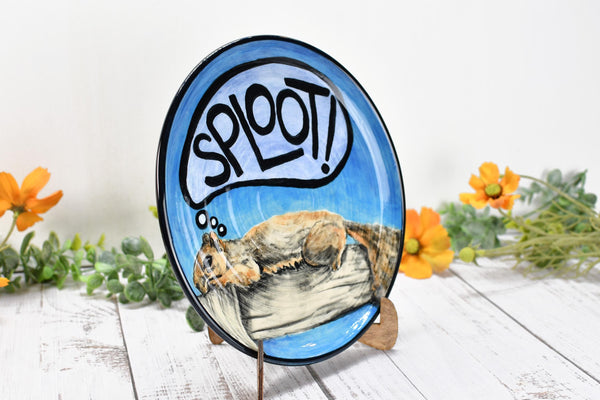 Squirrel Hand Painted Ceramic Plate, Sploot! Handmade Stoneware, Funny Summer Backyard Wildlife Wheel Thrown Pottery Gift