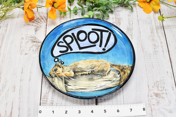 Squirrel Hand Painted Ceramic Plate, Sploot! Handmade Stoneware, Funny Summer Backyard Wildlife Wheel Thrown Pottery Gift