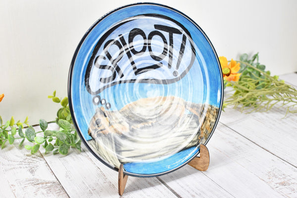 Squirrel Hand Painted Ceramic Plate, Sploot! Handmade Stoneware, Funny Summer Backyard Wildlife Wheel Thrown Pottery Gift