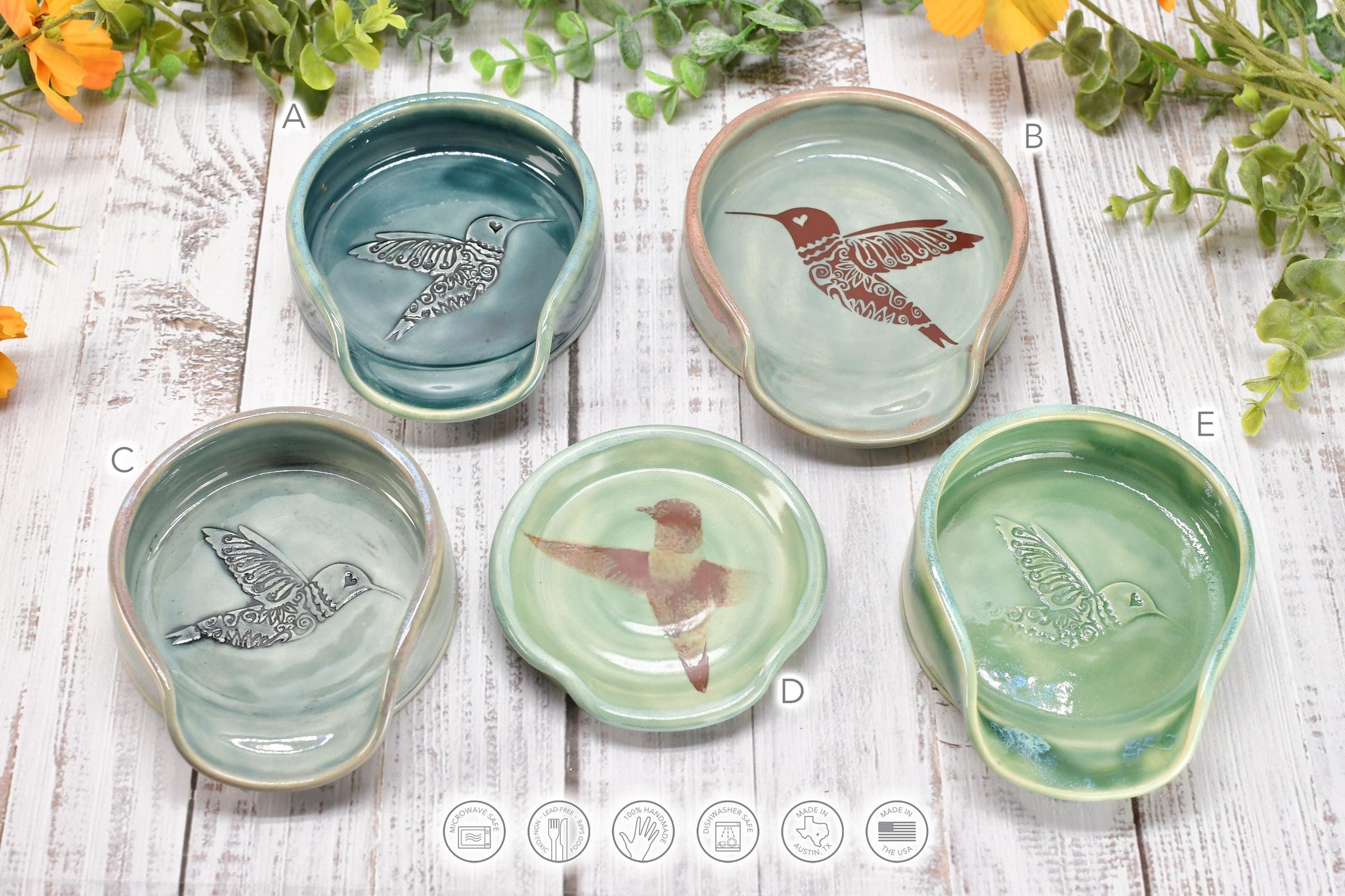 Hummingbird Ceramic Coffee Spoon Rest, Medium and Large Handmade Stoneware Stove Top Pottery in Blue, Gray, Green, Celadon - Gift for Her