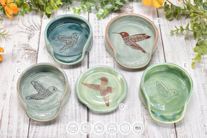 Hummingbird Ceramic Coffee Spoon Rest, Medium and Large Handmade Stoneware Stove Top Pottery in Blue, Gray, Green, Celadon - Gift for Her