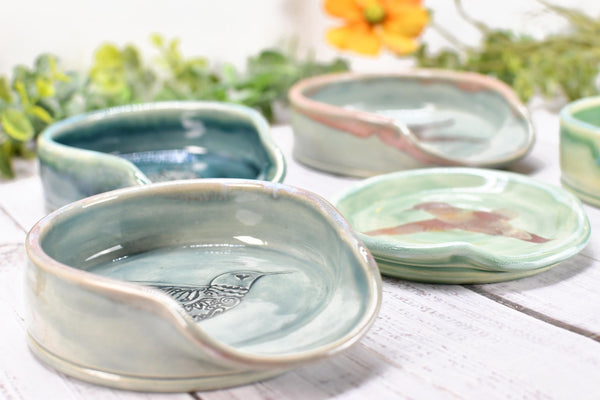 Hummingbird Ceramic Coffee Spoon Rest, Medium and Large Handmade Stoneware Stove Top Pottery in Blue, Gray, Green, Celadon - Gift for Her