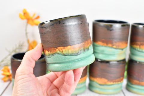 Bronze Whiskey Bourbon Tumbler, One Handmade Ceramic Pottery Scotch Barware Anniversary Gift for Groomsmen in Black, Patina Green, Turquoise