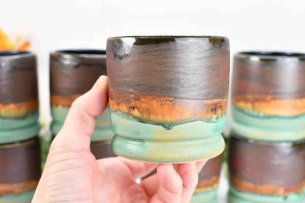 Bronze Whiskey Bourbon Tumbler, One Handmade Ceramic Pottery Scotch Barware Anniversary Gift for Groomsmen in Black, Patina Green, Turquoise