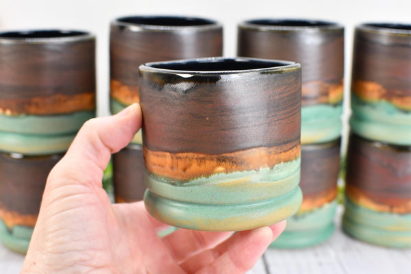 Bronze Whiskey Bourbon Tumbler, One Handmade Ceramic Pottery Scotch Barware Anniversary Gift for Groomsmen in Black, Patina Green, Turquoise