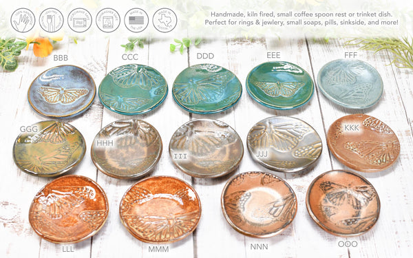 Monarch Butterfly Ceramic Small Coffee Spoon Rest, Handmade Stoneware Pottery Jewelry Trinket Dish, Bright Colors, Nature Gift for Mom