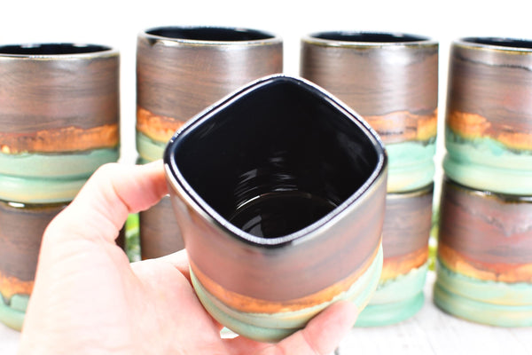 Bronze Whiskey Bourbon Tumbler, One Handmade Ceramic Pottery Scotch Barware Anniversary Gift for Groomsmen in Black, Patina Green, Turquoise