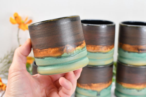 Bronze Whiskey Bourbon Tumbler, One Handmade Ceramic Pottery Scotch Barware Anniversary Gift for Groomsmen in Black, Patina Green, Turquoise