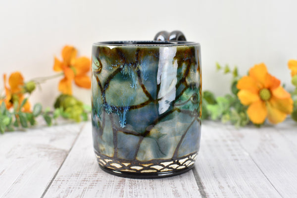 Gecko Lizard Mug Handmade Pottery Nature Lover Gift, Ceramic Coffee Cup, Stoneware Hand Painted in Blue, Green & Black, Ready to Ship