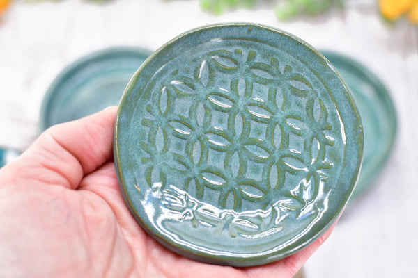 Moroccan Pattern Ceramic Spoon Rest, Turquoise Coffee Spoon Small, Large Handmade Stoneware Stovetop Pottery in Brown, Green - Gift for Her