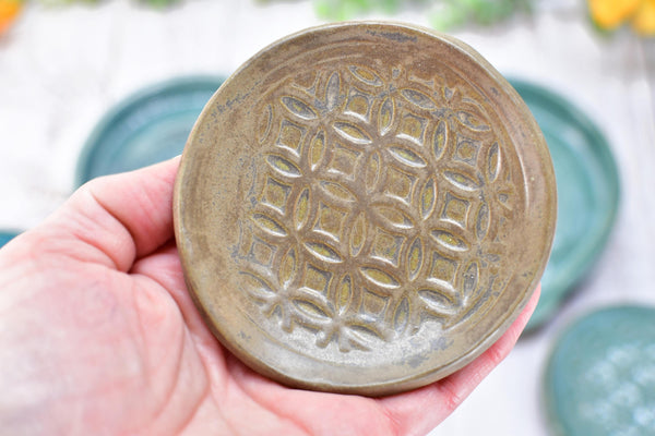 Moroccan Pattern Ceramic Spoon Rest, Turquoise Coffee Spoon Small, Large Handmade Stoneware Stovetop Pottery in Brown, Green - Gift for Her