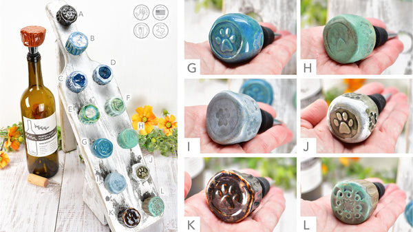 Wine Bottle Stopper, Ceramic Handmade Pottery Barware Unique Gift Her Birthday, Paw Print Pet Bird Lover, Housewarming Coworker Christmas