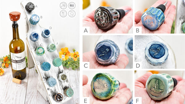 Wine Bottle Stopper, Ceramic Handmade Pottery Barware Unique Gift Her Birthday, Paw Print Pet Bird Lover, Housewarming Coworker Christmas