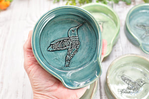 Hummingbird Ceramic Coffee Spoon Rest, Medium and Large Handmade Stoneware Stove Top Pottery in Blue, Gray, Green, Celadon - Gift for Her