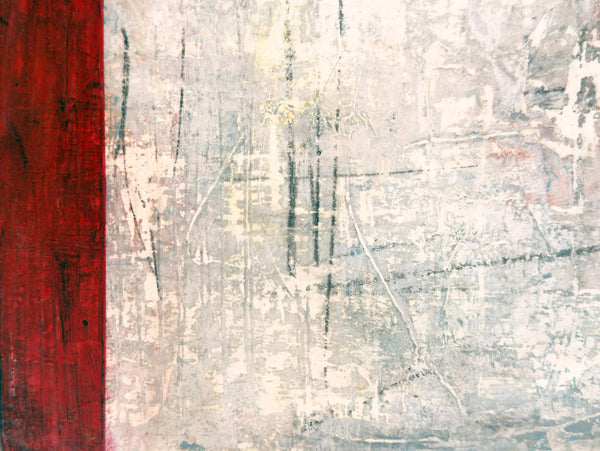 Original Painting: Courage. Abstract Hand Painted in Red, Cream & Gray. Bristol on Wood Cradle (UNFRAMED), Mixed Media Art Ready to Hang