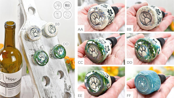 Wine Bottle Stopper, Ceramic Handmade Pottery Barware Unique Gift Her Birthday, Paw Print Pet Bird Lover, Housewarming Coworker Christmas