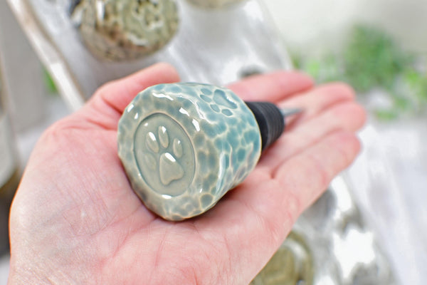 Wine Bottle Stopper, Hummingbird Ceramic Handmade Pottery Barware Unique Gift Birthday, Paw Print Pet Lover, Housewarming Coworker Christmas
