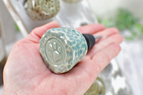 Wine Bottle Stopper, Ceramic Handmade Pottery Barware Unique Gift Her Birthday, Paw Print Pet Bird Lover, Housewarming Coworker Christmas