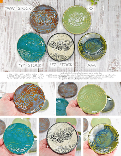 Monarch Butterfly Ceramic Small Coffee Spoon Rest, Handmade Stoneware Pottery Jewelry Trinket Dish, Bright Colors, Nature Gift for Mom