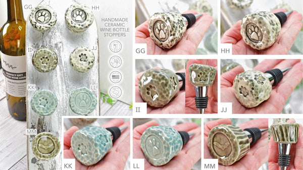 Wine Bottle Stopper, Ceramic Handmade Pottery Barware Unique Gift Her Birthday, Paw Print Pet Bird Lover, Housewarming Coworker Christmas