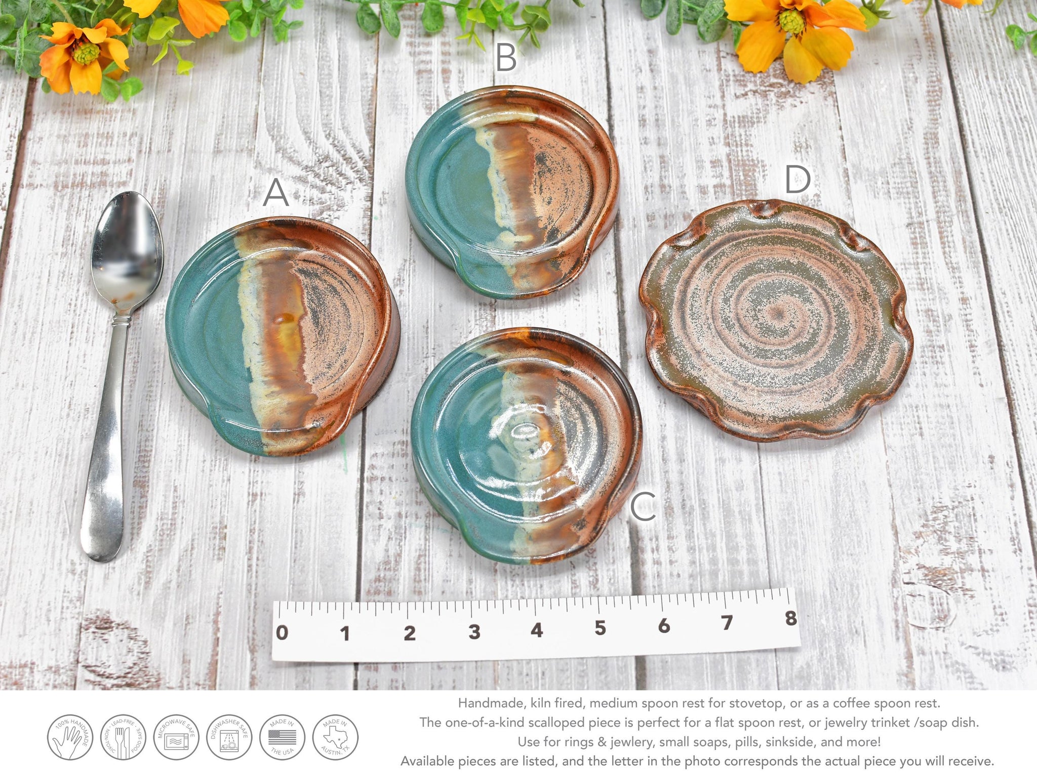 Copper & Turquoise Ceramic Spoon Rest, Handmade Medium Stoneware Pottery, Stovetop, Tabletop, Countertop Coffee Tea Bag Holder, Soap Dish