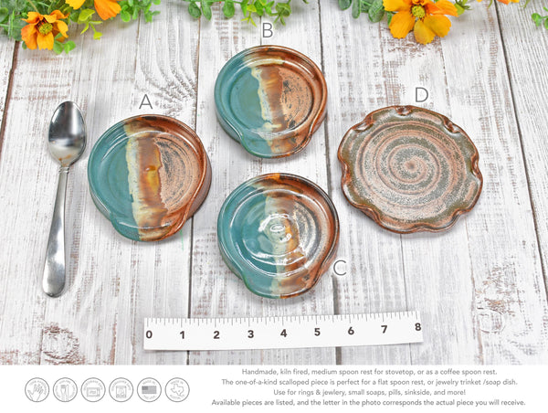 Copper & Turquoise Ceramic Spoon Rest, Handmade Medium Stoneware Pottery, Stovetop, Tabletop, Countertop Coffee Tea Bag Holder, Soap Dish