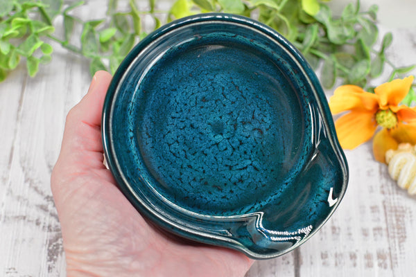 Blue Teal Ceramic Spoon Rest, Turquoise Handmade Medium & Large Stoneware Pottery for Stovetop, Table Counter - Housewarming Christmas Gift
