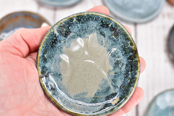 Paw Print Ceramic Small Coffee Spoon Rest, Jewelry Trinket Dish, Handmade Stoneware Pottery in Blue, Green, Teal, Brown, Black, Unique Gift