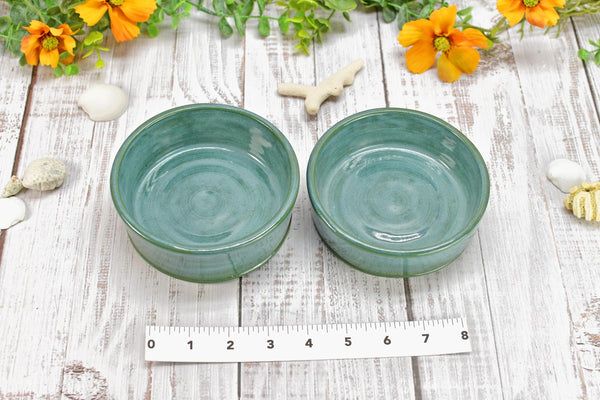 Ceramic Bowl Set of 2, Handmade Stoneware Pottery, Dip, Snack, Salsa, Small Pet Food & Water Dish, Black Teal Green