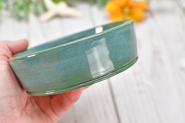 Ceramic Bowl Set of 2, Handmade Stoneware Pottery, Dip, Snack, Salsa, Small Pet Food & Water Dish, Black Teal Green