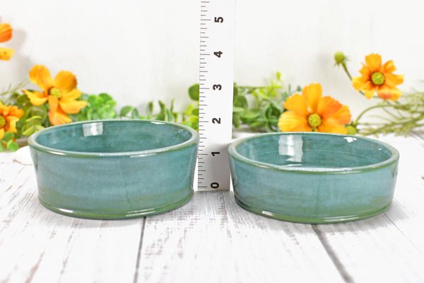 Ceramic Bowl Set of 2, Handmade Stoneware Pottery, Dip, Snack, Salsa, Small Pet Food & Water Dish, Black Teal Green