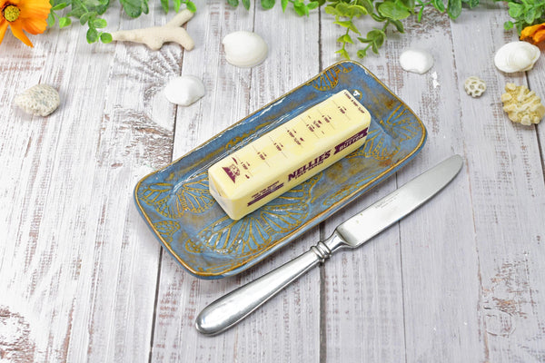 Butterfly Ceramic Dish, Spoon Rest, Handmade Stoneware Pottery for Countertop, Dining, Rutile Blue, Butter or Cracker Dish, Jewelry Trinket
