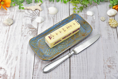 Butterfly Ceramic Dish, Spoon Rest, Handmade Stoneware Pottery for Countertop, Dining, Rutile Blue, Butter or Cracker Dish, Jewelry Trinket