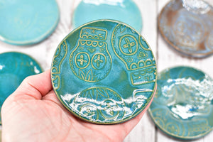 Sugar Skull Small Ceramic Coffee Spoon Rest, Handmade Stoneware Pottery, Blue, Black, Brown, Teal, Tea Bag Rest, Day of The Dead