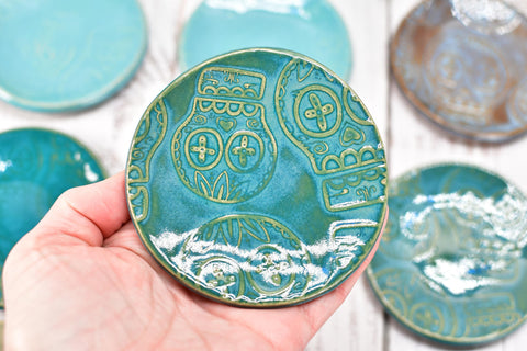 Sugar Skull Small Ceramic Coffee Spoon Rest, Handmade Stoneware Pottery, Blue, Black, Brown, Teal, Tea Bag Rest, Day of The Dead