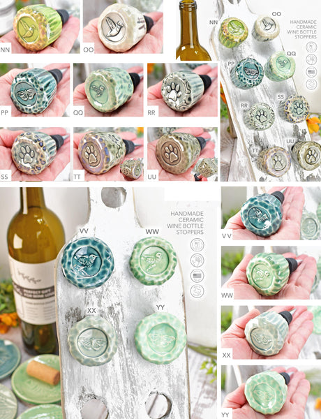Wine Bottle Stopper, Ceramic Handmade Pottery Barware Unique Gift Her Birthday, Paw Print Pet Bird Lover, Housewarming Coworker Christmas