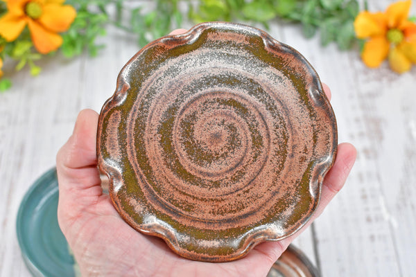 Copper & Turquoise Ceramic Spoon Rest, Handmade Medium Stoneware Pottery, Stovetop, Tabletop, Countertop Coffee Tea Bag Holder, Soap Dish