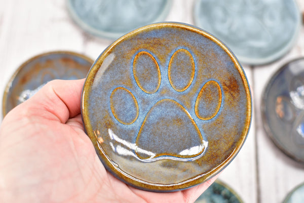 Paw Print Ceramic Small Coffee Spoon Rest, Jewelry Trinket Dish, Handmade Stoneware Pottery in Blue, Green, Teal, Brown, Black, Unique Gift