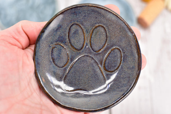 Paw Print Ceramic Small Coffee Spoon Rest, Jewelry Trinket Dish, Handmade Stoneware Pottery in Blue, Green, Teal, Brown, Black, Unique Gift
