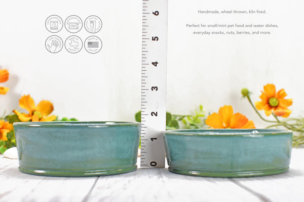 Ceramic Bowl Set of 2, Handmade Stoneware Pottery, Dip, Snack, Salsa, Small Pet Food & Water Dish, Black Teal Green