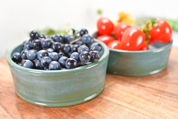 Ceramic Bowl Set of 2, Handmade Stoneware Pottery, Dip, Snack, Salsa, Small Pet Food & Water Dish, Black Teal Green