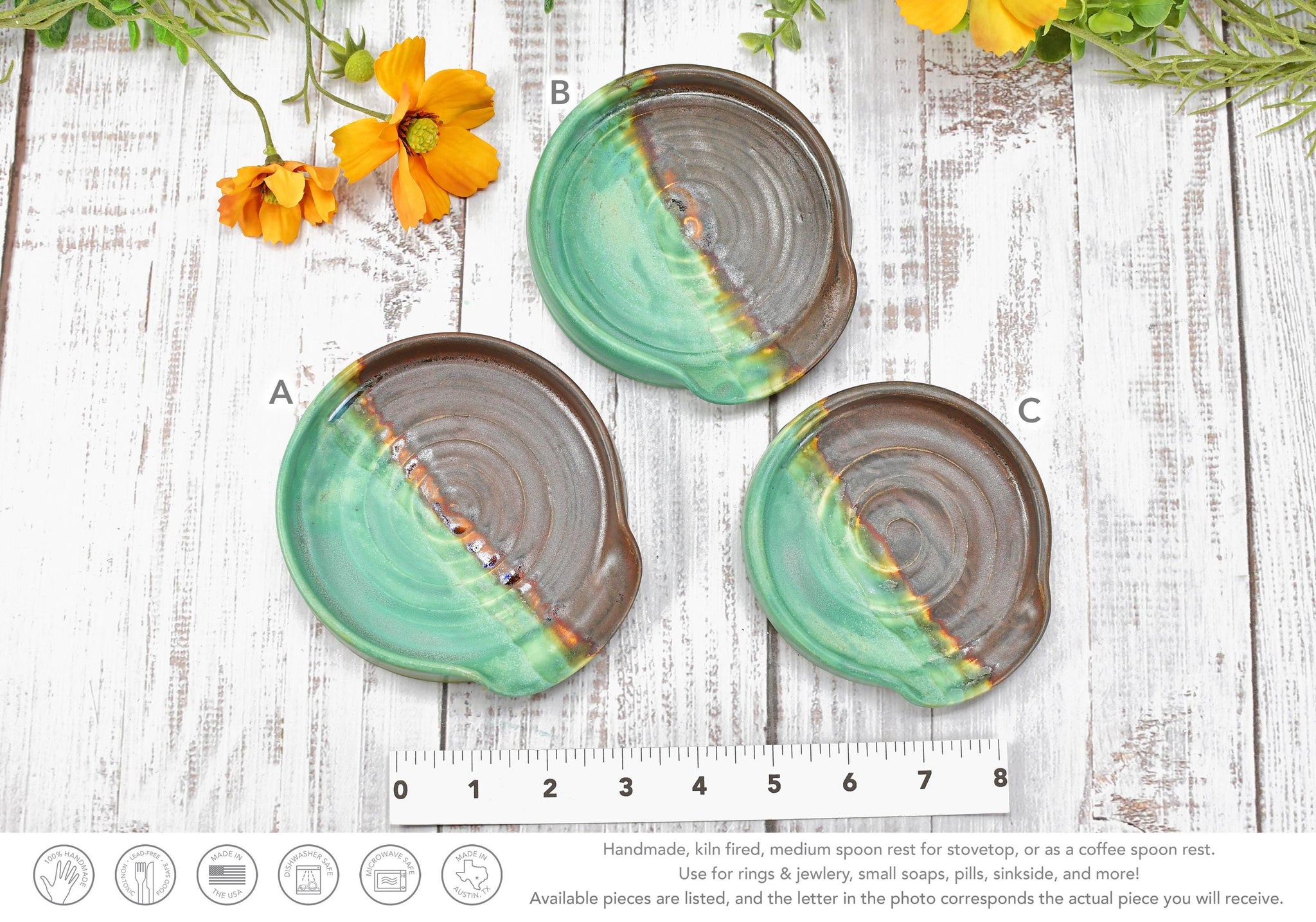 Bronze & Verdigris Green Ceramic Spoon Rest, Handmade Medium / Large Stoneware Pottery, Stove, Countertop Coffee Tea Bag Holder, Anniversary