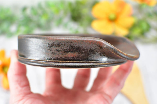Sugar Skull Spoon Rest Ceramic Bronze Handmade Stoneware Pottery Large Stovetop Counter Coffee Bar Day of The Dead Kitchen Dining Goth Decor