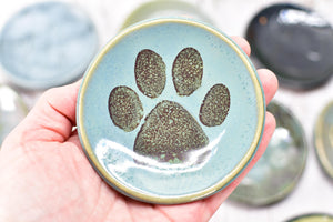 Paw Print Ceramic Small Coffee Spoon Rest, Jewelry Trinket Dish, Handmade Stoneware Pottery in Blue, Green, Teal, Brown, Black, Unique Gift