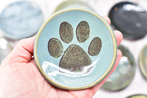 Paw Print Ceramic Small Coffee Spoon Rest, Jewelry Trinket Dish, Handmade Stoneware Pottery in Blue, Green, Teal, Brown, Black, Unique Gift